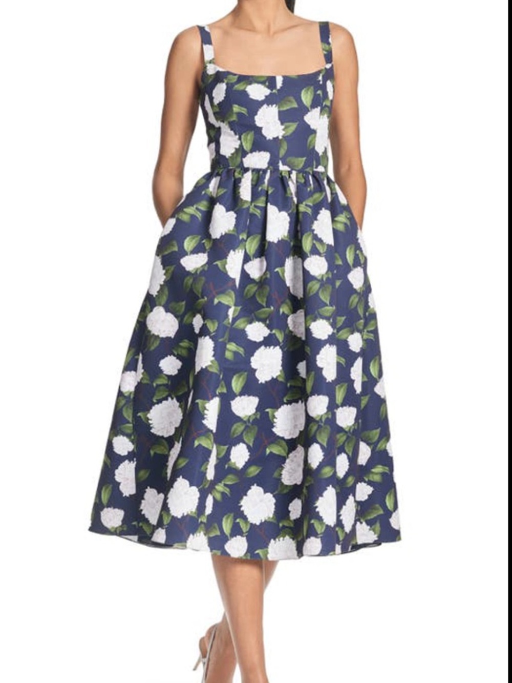 Sachin + Babi Navy Midi Dress with White Floral Print - Picture 3 of 7